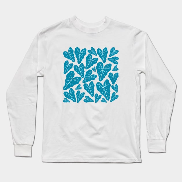 Blue veiny heart shaped leaves pattern Long Sleeve T-Shirt by Baobabprintstore